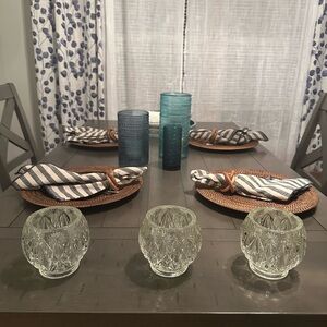 Set of 3 vintage Avon starburst/diamond pressed-glass candle holders